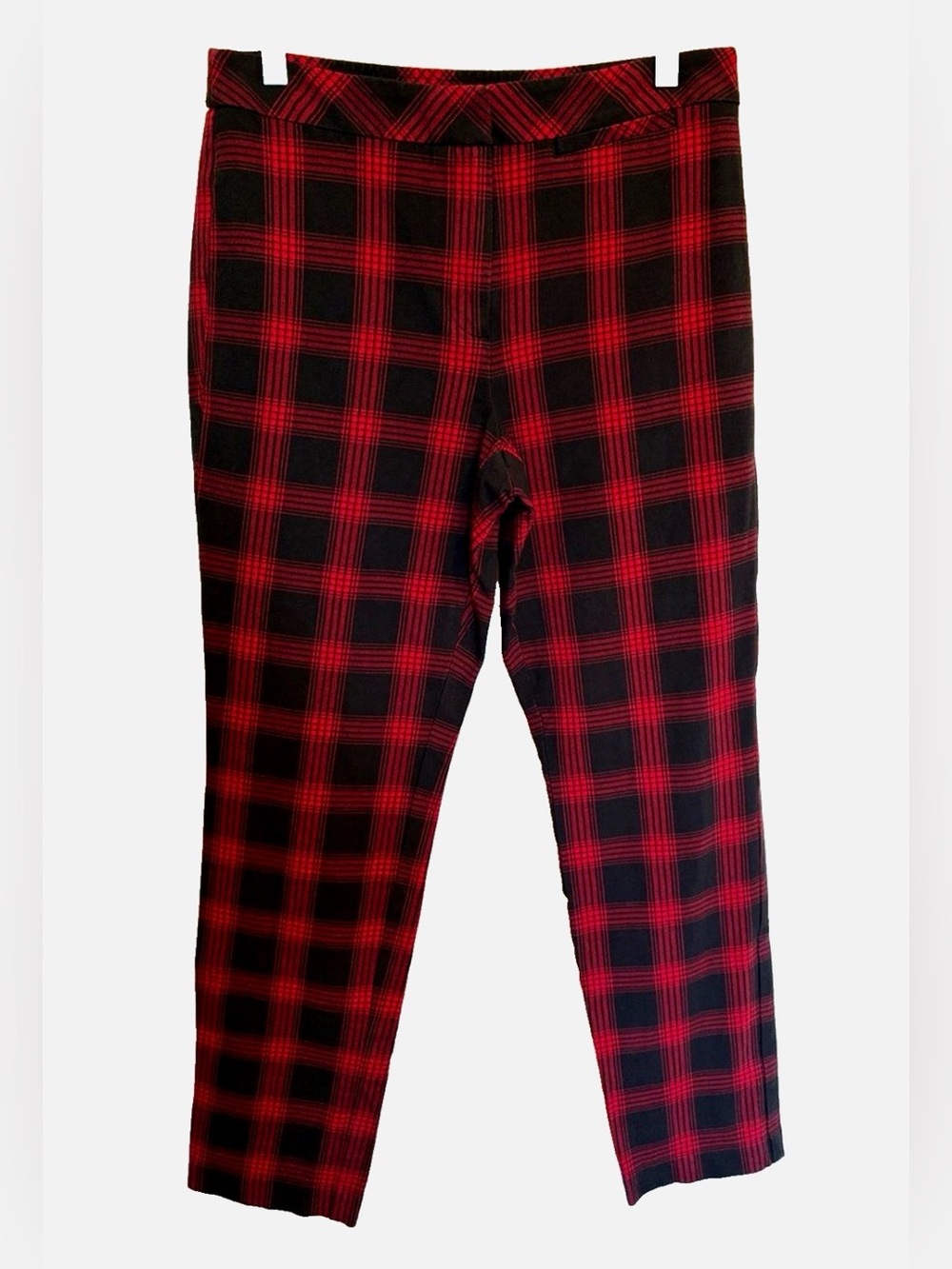 J Jill Premium Bi Stretch Plaid Pants Size 6 Red Black Slim Ankle